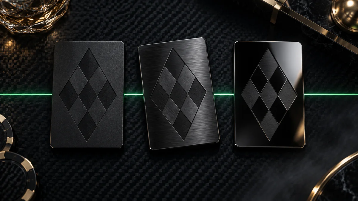 Three cards with the same diamond pattern in different finishes